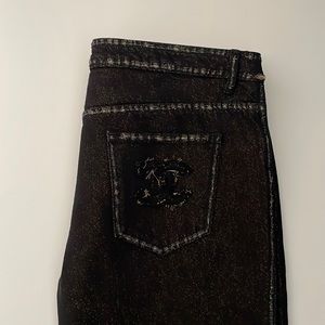 NWT Chanel Black and Gold Denim Pants size (42)